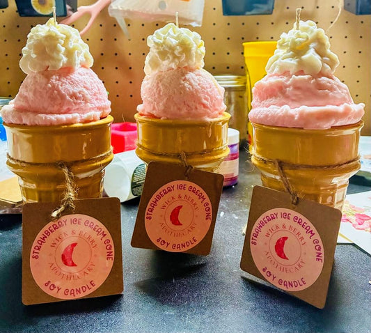 Strawberry Ice cream Cone Soy Candles